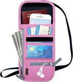 Travel Neck Wallet, RFID Blocking Passport Holder with Adjustable Neck Strap for Men and Women to Keep Cash, Credit Cards and Travel Documents Safe - Pink