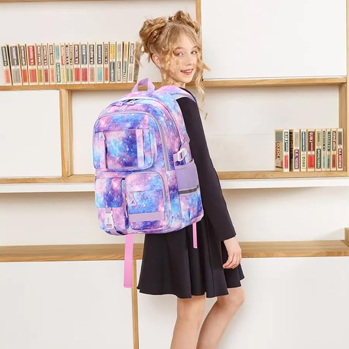 PIG PIG GIRL Backpack for Girls 3pcs Set Kids Backpack with Lunch Box Students Kawaii Book Bag for Elementary Primary Middle School Bags - Ita Backpack - Galaxy