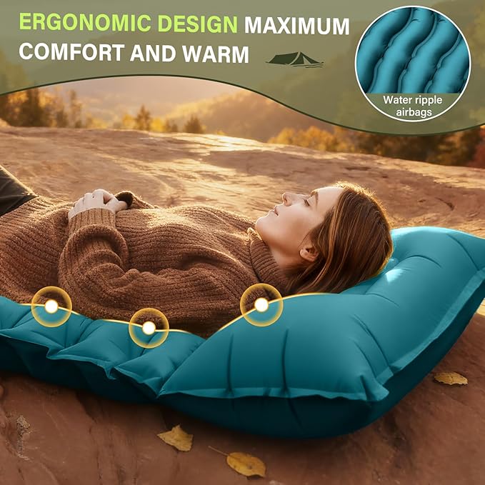 FUN PAC Camping Sleeping Pad, Ultralight Camping Mat with Pillow Built-in Foot Pump Inflatable Sleeping Pads Compact for Camping Backpacking Hiking Traveling Tent