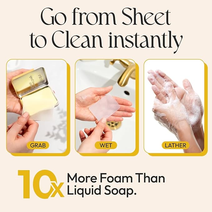 FOMIN - Paper Soap Sheets Tin for Traveling - (300 Sheets) Lemon Portable Travel Hand Soap Sheet, Dissolvable Mini Camping Hand Soap for Hand Washing