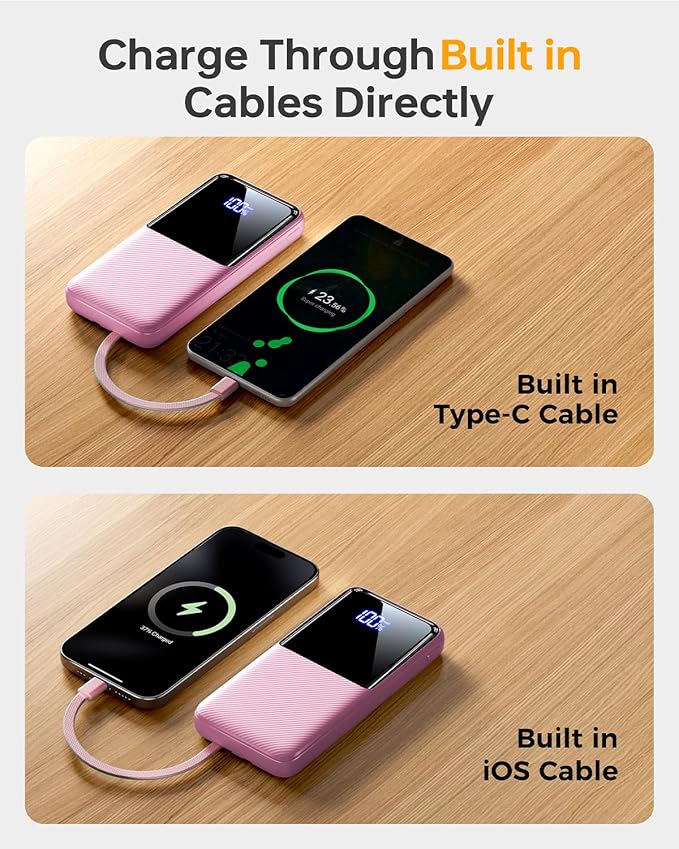 Portable Charger Power Bank - 20000mAh Battery Pack Portable Charger with Built in Cables 22.5W Fast Charging Powerbank Compatible with iPhone Android Samsung Phone, Travel Camping Essential, red