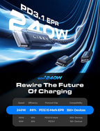 LISEN 240W USB C to USB C Cable【3.3ft+6.6ft+10ft/3 Pack】 Computer Security Cables Type C Charger Fast Charging Cord USB C Cable for iPhone 17 16 iPad MacBook Air Pro Samsung S25