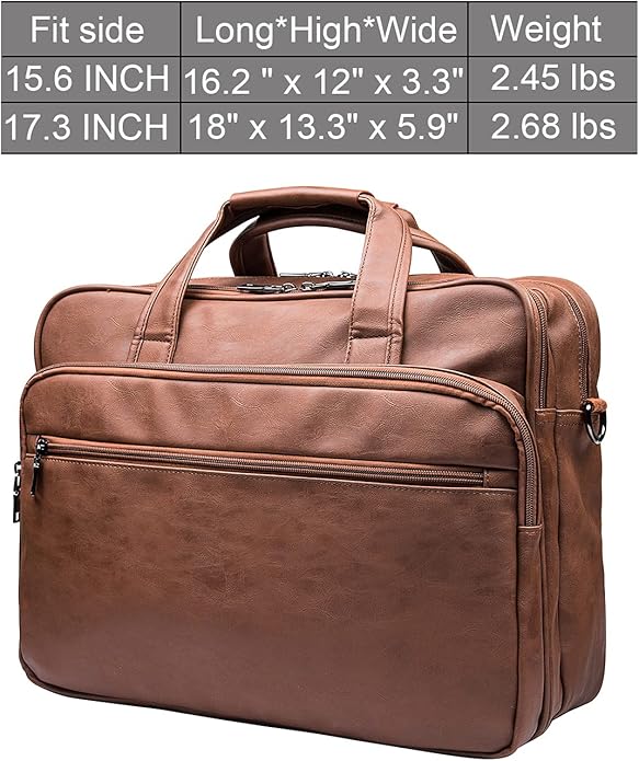 seyfocnia Leather Laptop Bag, Men's 15.6 Inche 17.3 Inche Messenger Briefcase Business Satchel Computer Handbag Shoulder Bag