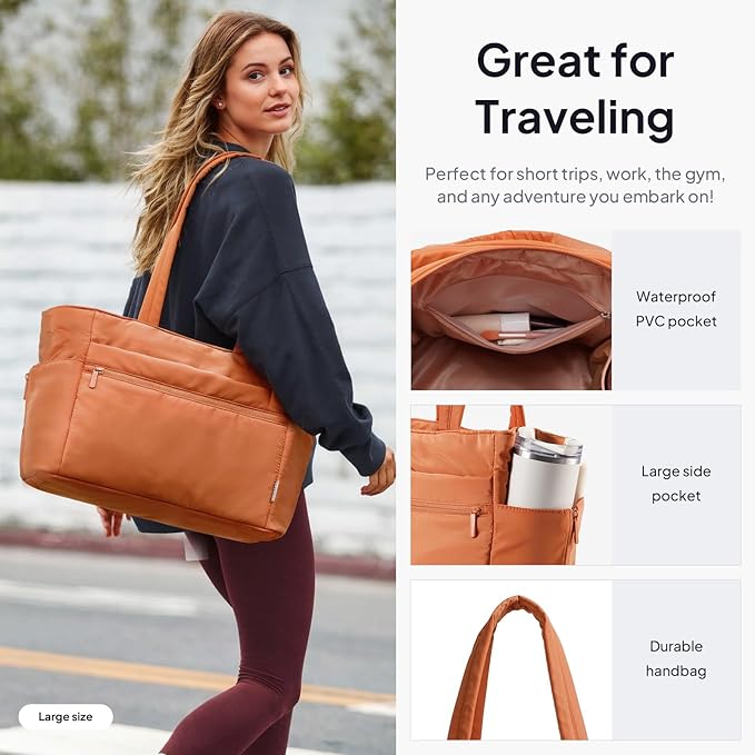 TOPEAST Tote Bag for Women Puffer Travel Carry On Bags with Laptop Compartment & Cup Holder Work Tote for Weekend Overnight