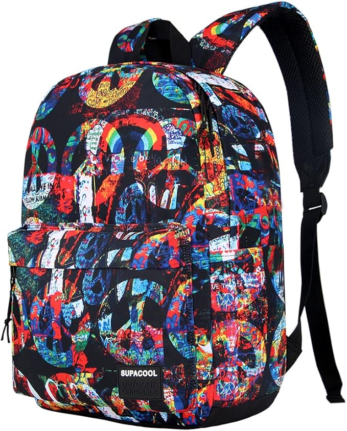 SUPACOOL Casual Laptop Backpack for Men and Women, School Backpack for Boys and Girls, College Bookbag, USB Charging Port, Lightweight Back Pack(Peace)