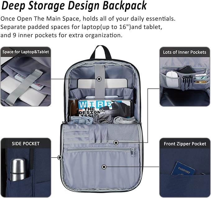 MAXTOP Deep Storage Laptop Backpack Business Anti-theft Backpacks[Water Resistant] Work College Business Travel Computer Backpack for Men Women Fits up to 16" Notebook
