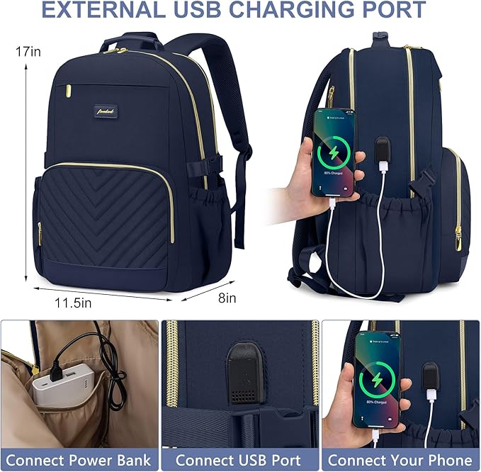 Focdod Laptop Backpack for Women Bookbag: 15.6 inch Work Backpacks with Pouch Pocket for Large Capacity Cup & USB Charger College Book Bag Travel Business Nurse Teacher Bookbags Anti-theft Back Pack