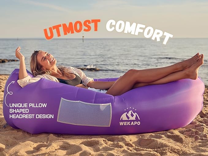 WEKAPO Inflatable Couch Air Lounger Chair - Camping & Beach Accessories, Portable Blow up Sofa for Hiking, Lawn, Indoor/Outdoor Movies & Music Festivals. Lightweight and Easy to Set Up Air Hammock