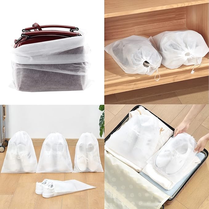 Non-woven Fabric Storage Bags 10Pcs Travel Shoe Bags Dust Cover Pouch Portable Drawstring Home Packing Bags (Small)
