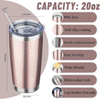 20 oz Tumbler with Lids and Straws, Stainless Steel Insulated Travel Coffee Mug, Double Wall Vacuum Insulated Tumblers, Powder Coated Coffee Tumbler for Cold & Hot Drinks (Rose Gold,4pack)