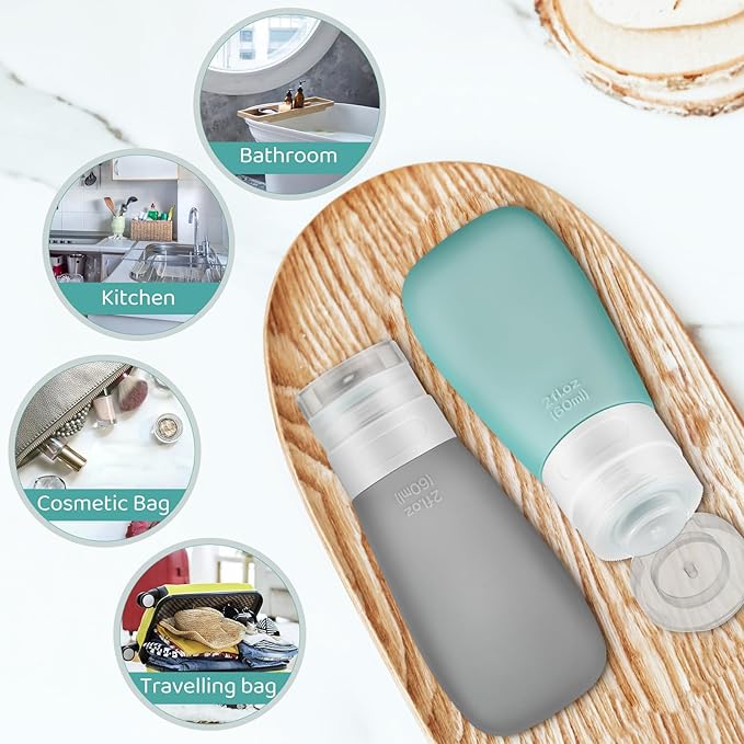 4 Pcs 60ml Travel Squeeze Bottles for Toiletries, Refillable Pvc Sample Bottles with Caps, Leakproof Dispenser Containers for Shampoo, Lotion, and Liquid Packing