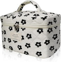 Gosect Large Makeup Bag, Cute Cosmetic Bag for Women Girls, Floral Coquette Aesthetic Toiletry Bag, Travel Make Up Organizer Bag (Black Flower)