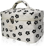 Gosect Large Makeup Bag, Cute Cosmetic Bag for Women Girls, Floral Coquette Aesthetic Toiletry Bag, Travel Make Up Organizer Bag (Black Flower)