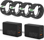 65W Super Fast Charging USB C for iPhone 17 16 Pro Max,3 Port 100W USB C Charger Block & 3/6/6/10FT Braided Type C Cord for iPhone 17 16 Pro,iPhone 15 Pro Max,for Samsung S26 Ultra/MacBook Air-Black