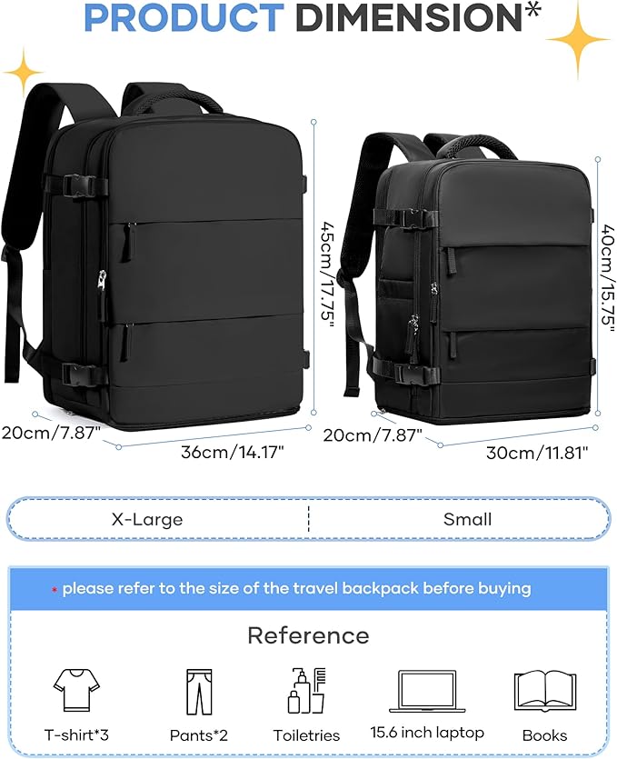 coofay Large Black Travel Backpack Carry on Flight Approved Mochila De Viaje Personal Item Backpack for Airlines Frontier Airlines Personal Item Bag Large Backpacks for Travel Backpacks for Men Women
