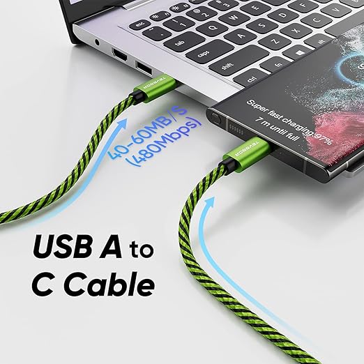 Teyssor USB C Cable 10FT 5-Pack Nylon Braided USB A to Type C Fast Charging Cord Compatible with Samsung Galaxy S24 S23 S22, Note 20 10 9 8, Moto G7 G8