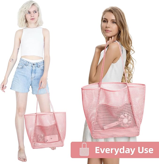 KALIDI Beach Nylon Mesh Tote Bag, Casual Tote Bag Hobo Women Foldable MAX 23L Shoulder Bag For Beach Picnic Vacation