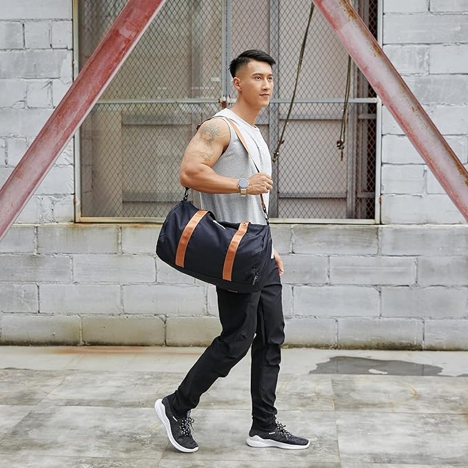 Gym Bags for Men with Side Pocket, 38L Sports Gym Duffle Bag with Adjustable Strap&Shoe Compartment, Large Waterproof Sport Duffel Bags for Travel, Sports, Fitness&Workout(Black/Brown)