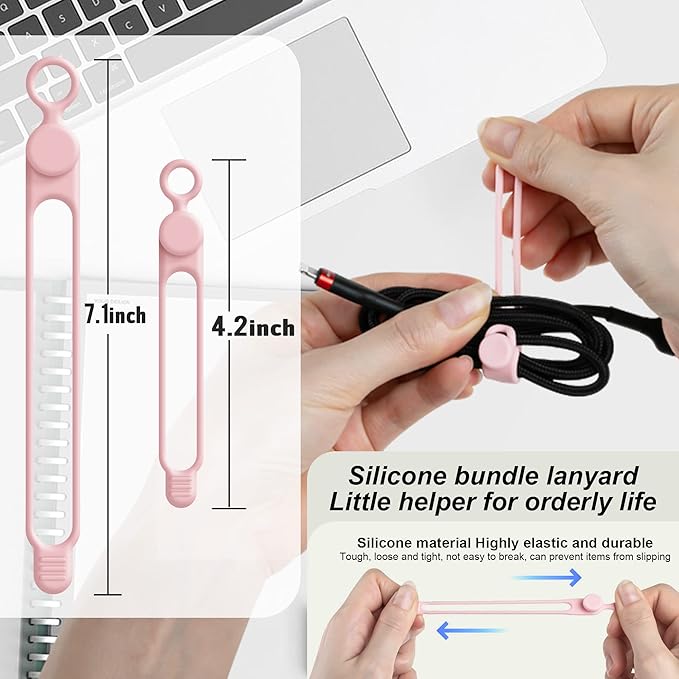 Silicone Cable Ties Cord Organizer for Cable Management, 16PCS 4.2" and 7.1" Reusable Cable Organizer Electronic Accessories for Home, Office, Kitchen, School, Travel (Pink)