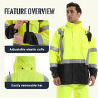 SKSAFETY Hi Vis Safety Rain Jacket for Men, Construction Work Rain Gear Heavy Duty Class 3 Rain Coat Waterproof Lightweight
