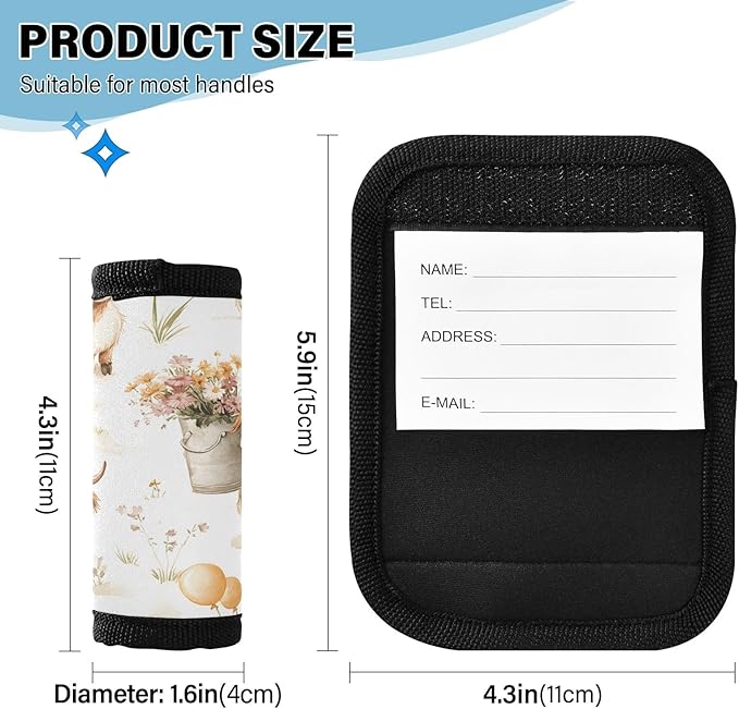 Bison Cows Flower Luggage Handle Wrap for Suitcase Luggage Tags Handle Covers Identifiers Soft Decorations Travel Accessories 2 Pack