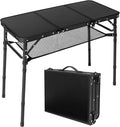 Folding Camping Table with Storage Net,3ft Portable Aluminum Folding Table with 3 Adjustable Height Max 27.3 Inch for Outdoor Backyard BBQ Picnic Cooking Tents Beach Indoor Bedroom（Black）