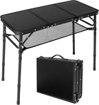Folding Camping Table with Storage Net,3ft Portable Aluminum Folding Table with 3 Adjustable Height Max 27.3 Inch for Outdoor Backyard BBQ Picnic Cooking Tents Beach Indoor Bedroom（Black）