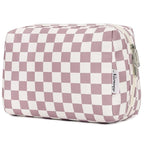 Narwey Checkered Makeup Bag Pink Travel Cosmetic Bag Organizer Toiletry Bag Make Up Bags with Compartments for Women Girls (Large, Dusty Rose Checkerboard)