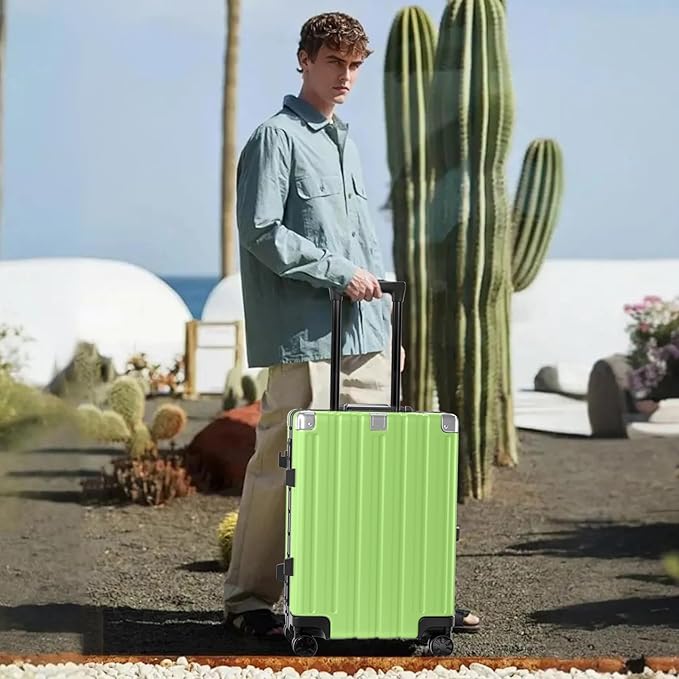 Krute Carry On Luggage 20 inch Aluminum Frame Luggage with Spinner Wheels Hardshell No Zipper PC+ABS TSA Lock Zipperless Suitcases Green