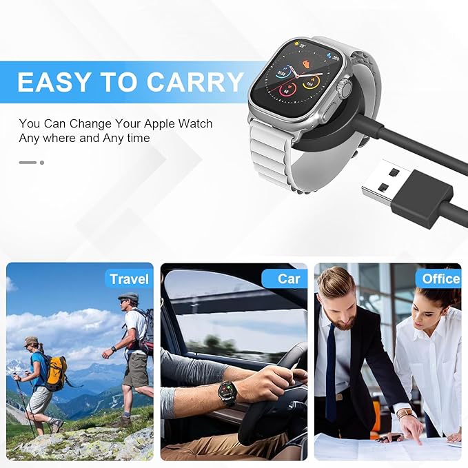 Fast Charger for Apple Watch Charger, Magnetic iWatch Charger to USB A Cable 3.3FT with USB A Wall Plug Adapter for Apple iWatch Series Ultra/10/9/8/7/6/SE/5/4/3/2 (Black)