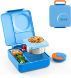OmieBox Bento Box for Kids - Insulated Bento Lunch Box with Leak Proof Vacuum Insulated Food Jar - 3 Compartments, Two Temperature Zones (Blue Sky)