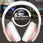 Wireless Bluetooth Headphones Over Ear 65H Playtime HiFi Stereo Headset with Microphone and 6EQ Modes Foldable Bluetooth V6.0 Headphones for Travel Smartphone Computer Laptop Rose Gold
