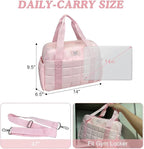 WOLT Small Gym Bag for Women, 14 inch Lightweight Gym Duffle Bag with Wet Compartment Quilted Tote for Sports Workout, Pink