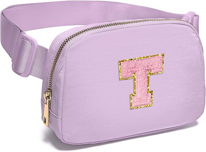 Gitus Initial Belt Bag Fanny Pack Crossbody Bag for Girls Birthday Gifts Age 8-10 Teen Girl Gifts Trend Stuff Personalized Letter Gifts for Daughter Sister (Lavender-T)