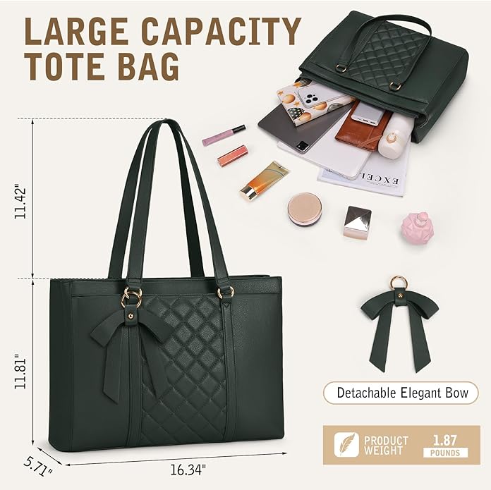 RAINSMORE Laptop Bag for Women 15.6 Inch Work Tote Bags Waterproof Leather Laptop Tote Professional Computer Briefcase