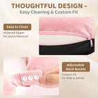 Mewaii Travel Neck Pillow with Hood for Airplanes,Memory Foam,Breathable Ice Silk & Soft Velvet,Double-Sided,Removable to Clean,Adjustable Strap,Portable Travel Pillow for Long Flights Adults & Teens