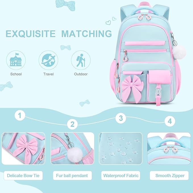 DIGOBAY Backpack for Girls, 3PCS Girls Backpack for School with Lunch Bag Pencil Case, Cute Kids Teens Bookbag for Kindergarten Elementary Preschool Middle School