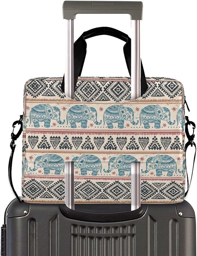 Boho Laptop Bag 15.6 inch, Large-Capacity Laptop Case with Strap, Bohemian Ethnic Elephant