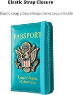 Passport Holder and Card Slot Combo RFID Blocking Leather Travel Passport Wallet for Men and Women US Passport Cover, Light Blue