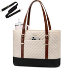LOVEVOOK Laptop Bag for Women, Work Tote Computer Bag With Large Cup Holder, Lightweight Large Laptop Briefcase, Beige-Brown-Black, 17.3 Inch