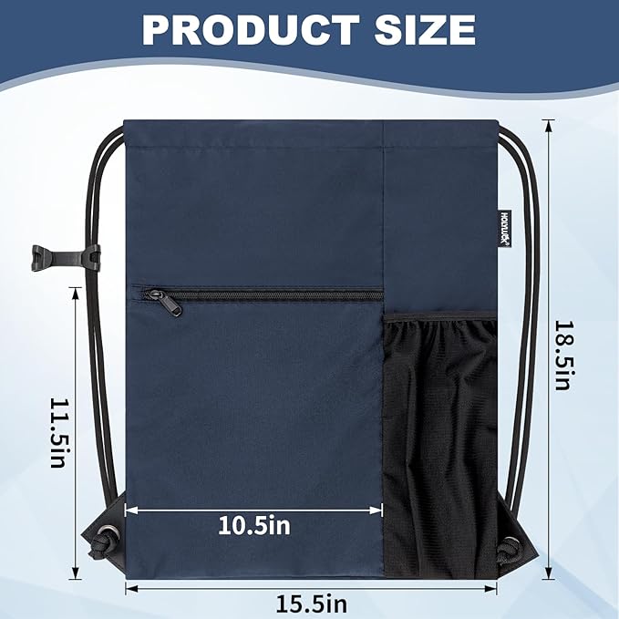 HOLYLUCK Men & Women Outdoor Sport Gym Sack Waterproof Drawstring Backpack Bag (Standard with drawstring, Navy Blue)