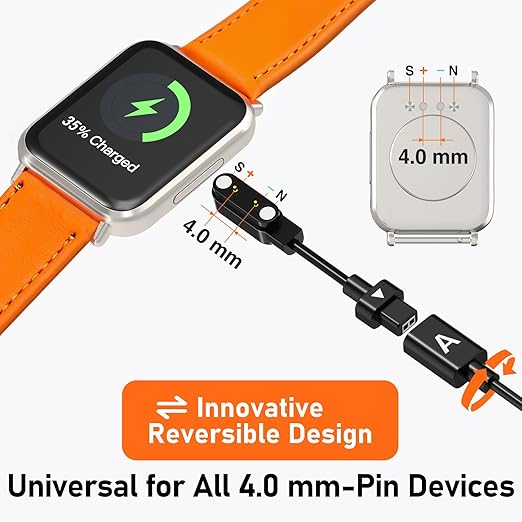 Audiovance 2-Pack AB400 Reversible Smartwatch Charger – Innovative Magnetic Charging Cable, Solves Polarity Mismatch, Universal for All 4.0mm-Pin-Pitch Smart Watches