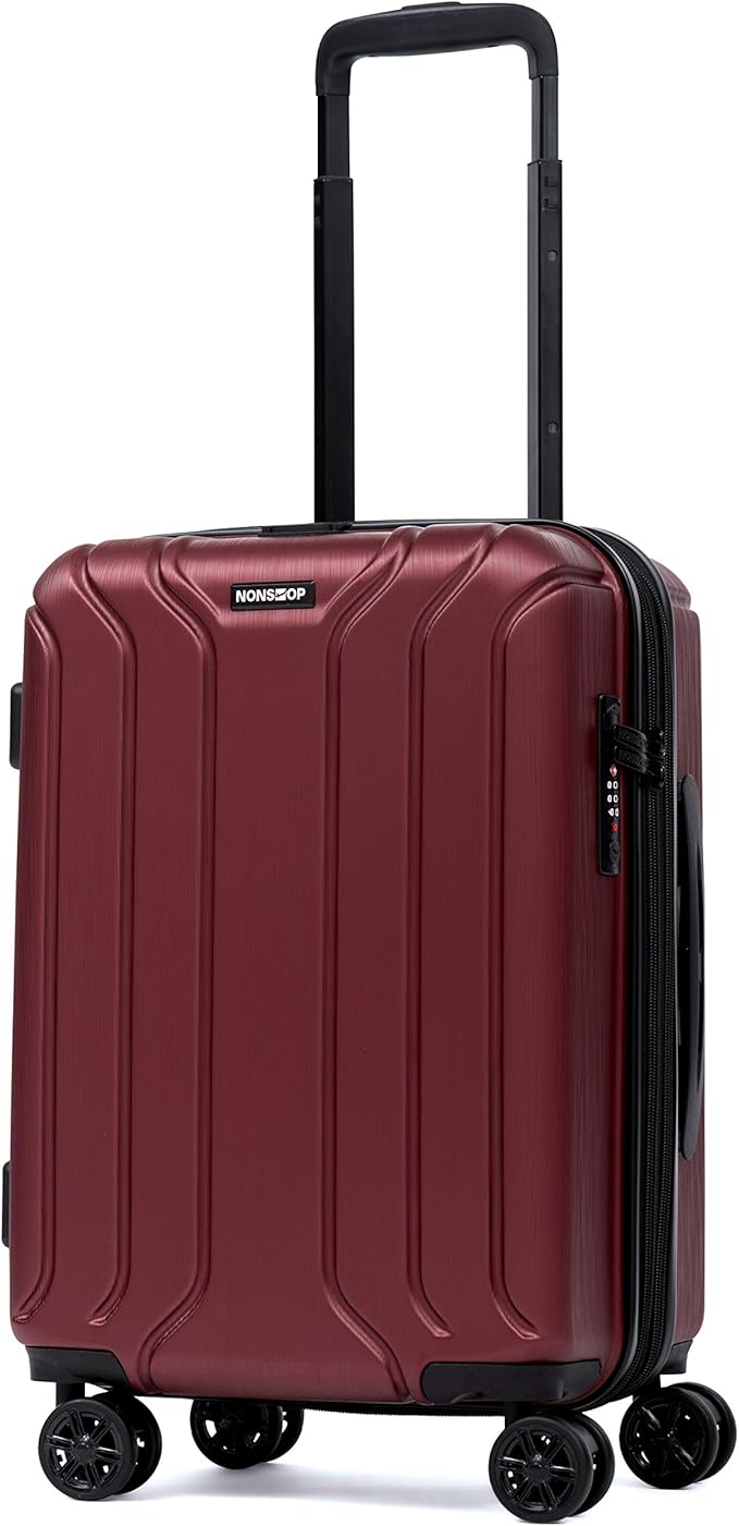 NONSTOP NEW YORK Luggage Expandable Spinner Wheels hard side shell Travel Suitcase Lightweight, TSA Lock, Double USB Port (Burgundy, Carry-On 20-Inch)