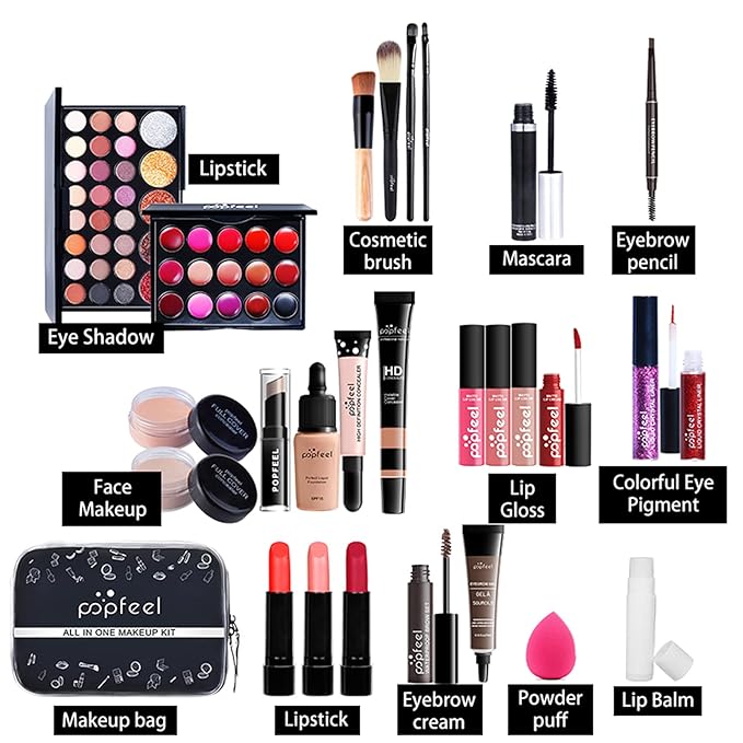 FantasyDay All-in-one Makeup Set Holiday Gift | Full Makeup Kit for Women Essential Starter Bundle Include Eyeshadow Palette Lipstick Blush Cream Concealer Face Powder Eyeliner Mascara Lipgloss Brush