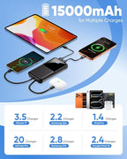 Portable Charger Power Bank - 15000mAh Battery Pack 22.5W Fast Charging Built-in Cable, Portable Phone Charger for iPhone All Models Samsung Android, Airline Friendly Camping Travel Essentials, 1 Pack
