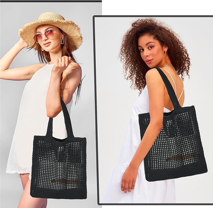 WantGor Crochet Bags, Beach Mesh Tote Bag Womens Shoulder Shopping Handbag Casual Travel Totes Bag Foldable Hobo Bags