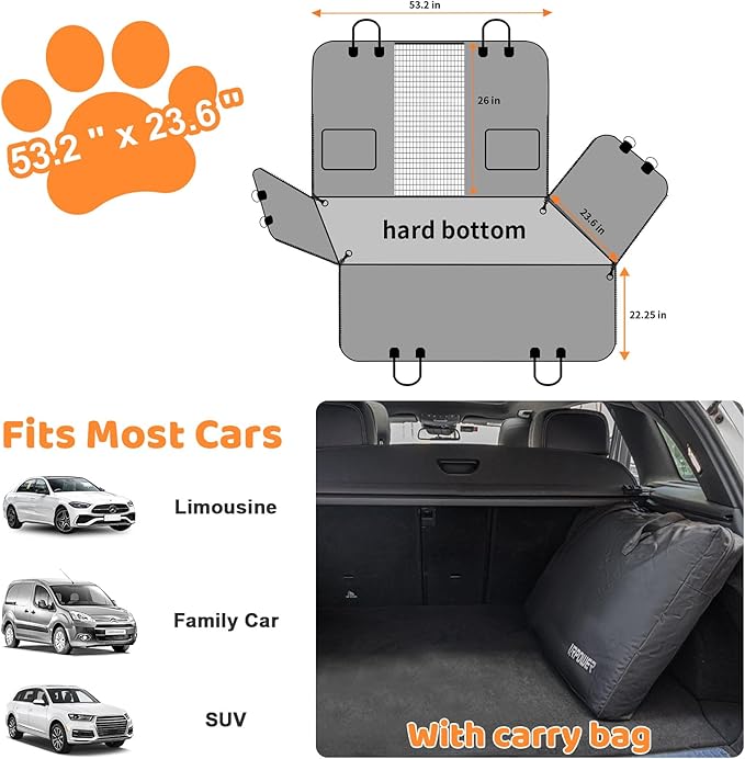 URPOWER 2026 Upgraded Back Seat Extender for Dogs - Large Hard Bottom Dog Car Seat Cover Holds 550lbs, Waterproof Dog Hammock Pet Bed with High-Density Foam Non-Slip Backseat Protector