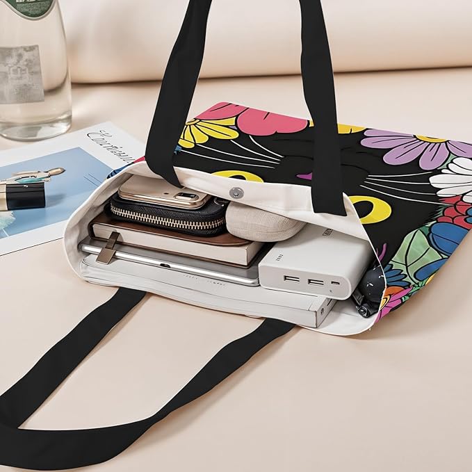 ANNA QUEEN Cat Tote Bag Shoulder Bag Handle Bag for Gym Yoga Picnic Beach Kitchen Reusable