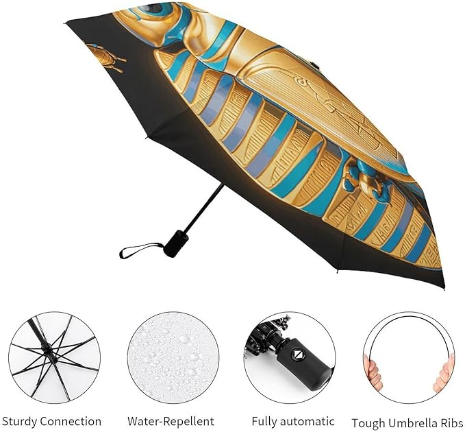 Cowboy Black Hat Western Boots Umbrellas for Rain Portable Travel Umbrellas Lightweight Automatic Windproof Folding Umbrella Compact Outdoor Beach Umbrella for Women, Men