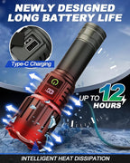 Victoper Rechargeable Flashlight, Titanium 5 Modes Zoomable Flash Light, Bright Real 1500 High Lumens Flashlights, LED Power Display Tactical Flash Lights Holster for Camping Hunting Essential Men